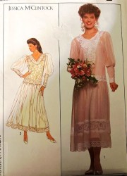 9052 SIMPLICITY MCCLINTOCK LONG SLEEVE SHEER DROP WAIST V-DRESS, LACE, SLIP PATTERN 14 or 20 uncut choice
